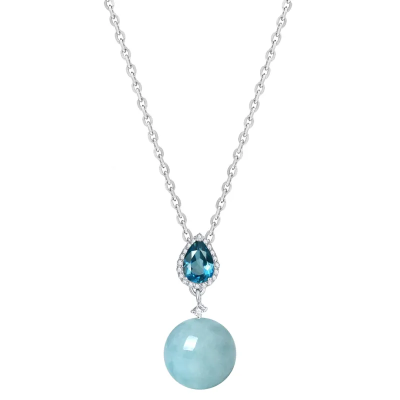 V3 Jewelry 925 Sterling Silver with Natural London Blue Topaz, Aquamarine and White Topaz Pendant with 18" Cable Chain sold by Zulily