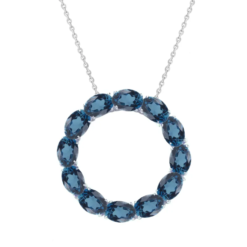V3 Jewelry 925 Sterling Silver Oval Cut Real 6.80 Carat London Blue Topaz Circle Pendant with 18" Chain sold by Zulily