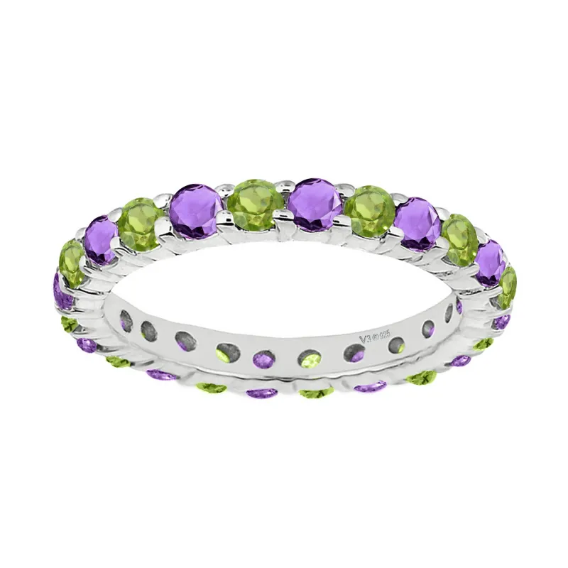 V3 Jewelry 925 Sterling Silver Genuine Amethyst and Peridot Eternity Band Ring sold by Zulily