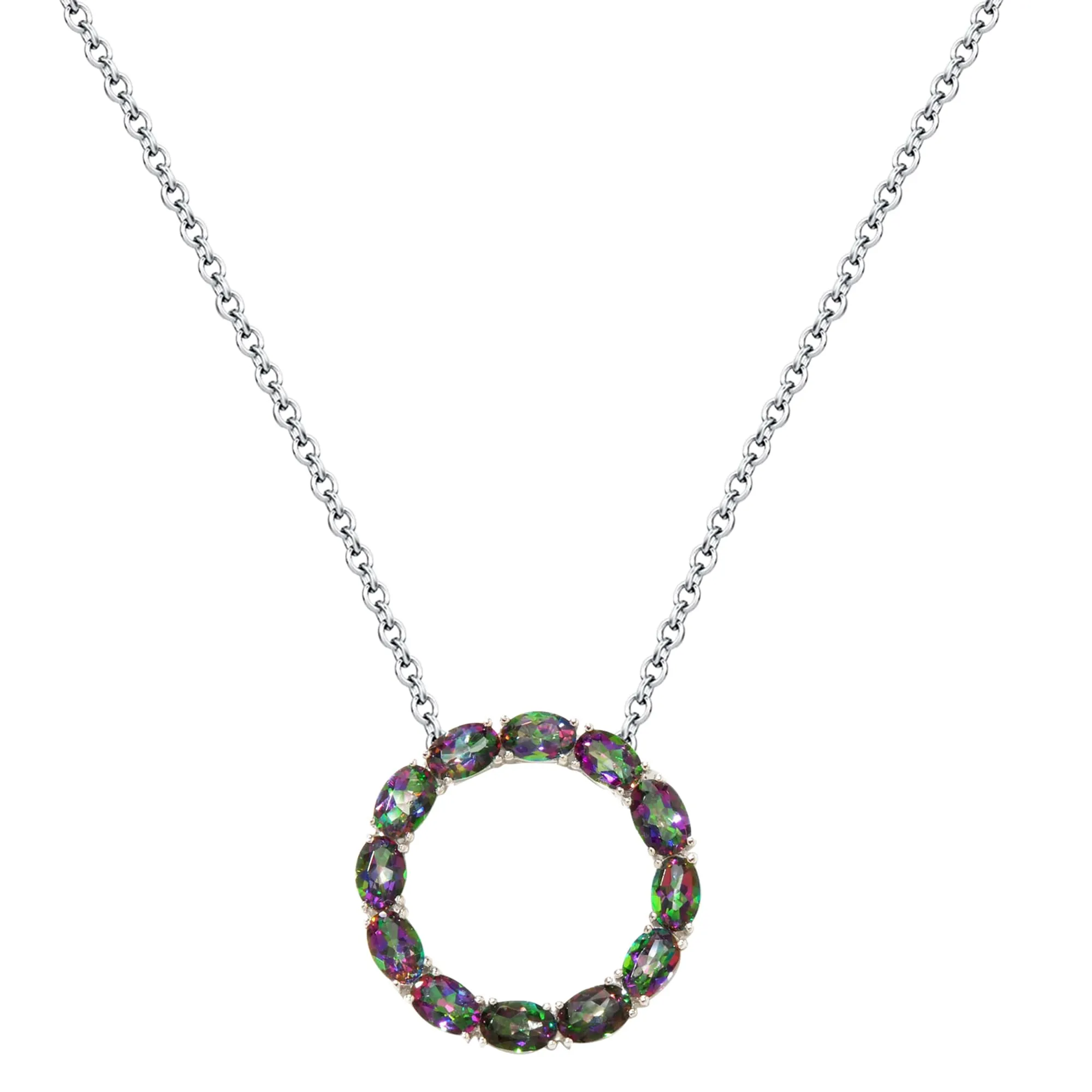 V3 Jewelry 925 Sterling Silver Mystic Green Topaz Eternity Circle Pendant with 18" Chain sold by Zulily