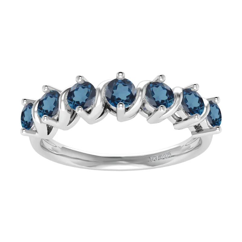 V3 Jewelry 925 Sterling Silver 1.05 Carat Natural London Blue Topaz Seven Stone Band Ring sold by Zulily
