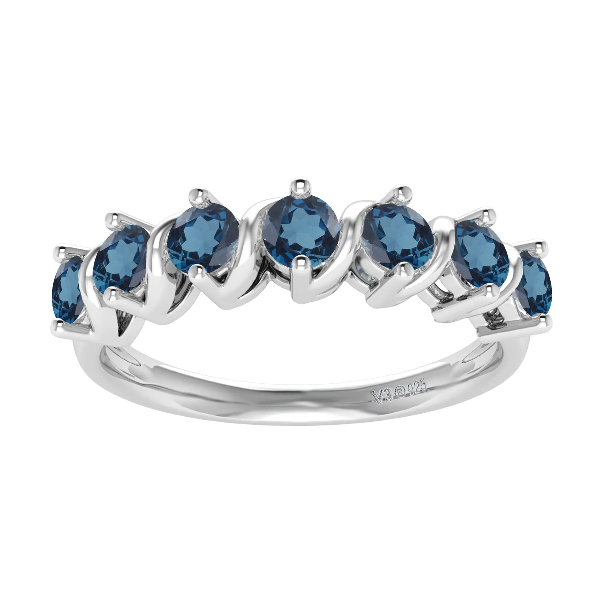 V3 Jewelry 925 Sterling Silver 1.05 Carat Natural London Blue Topaz Seven Stone Band Ring sold by Zulily