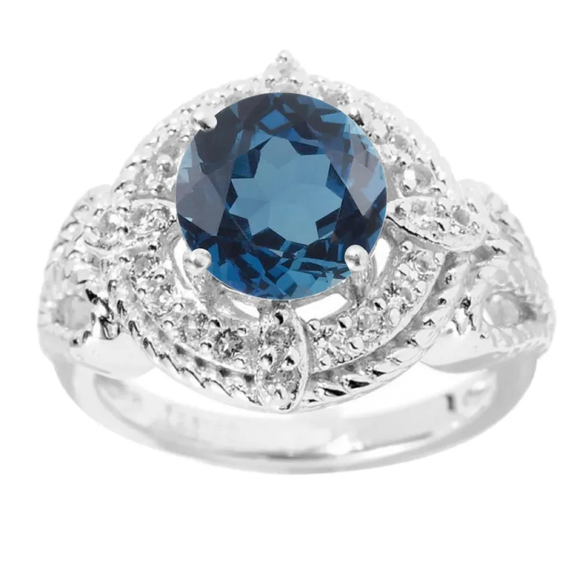 V3 Jewelry 925 Sterling Silver 2.50 Carat Round Cut London Blue Topaz and White Topaz Halo Ring sold by Zulily