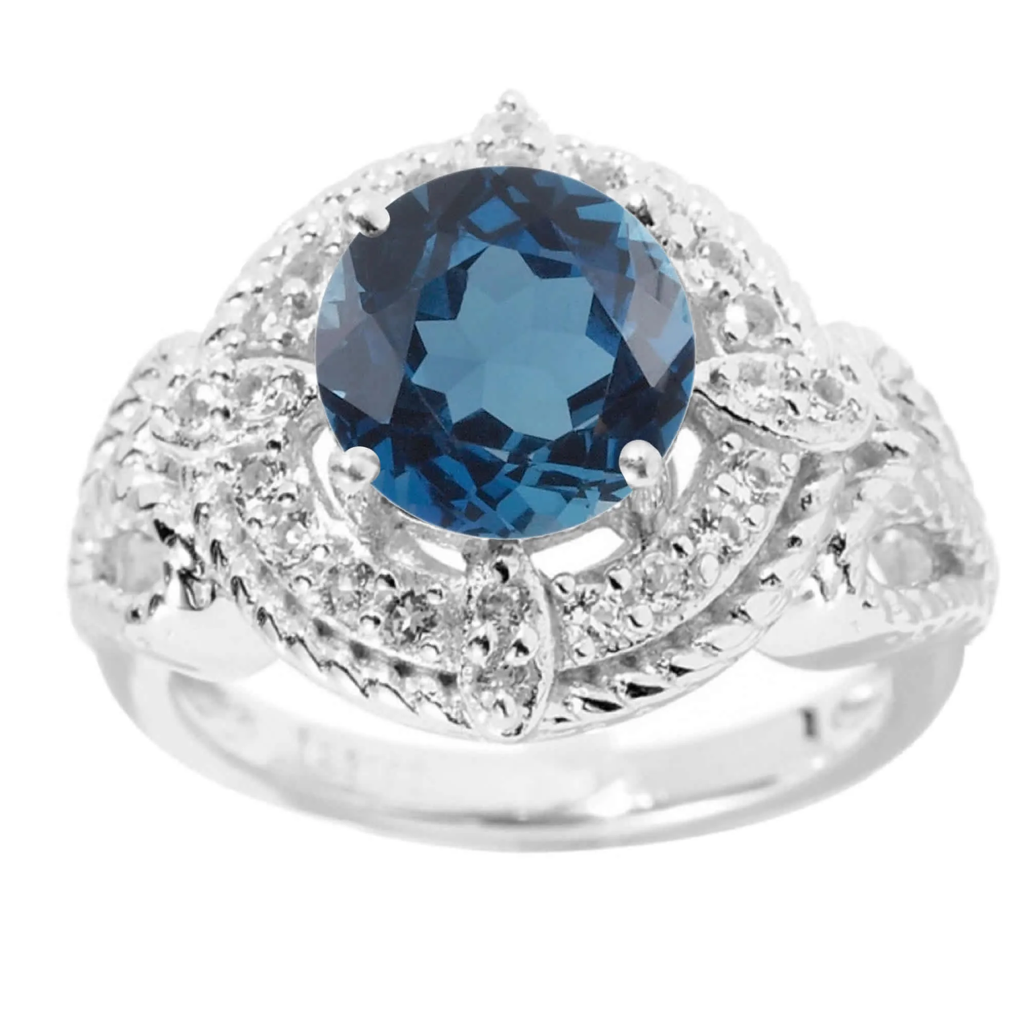 V3 Jewelry 925 Sterling Silver 2.50 Carat Round Cut London Blue Topaz and White Topaz Halo Ring sold by Zulily product image thumbnail 2