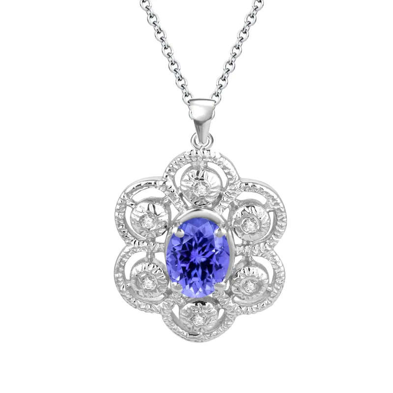 Sterling Silver with Natural Tanzanite and White Topaz Flower Pendant with 18" Chain sold by Zulily