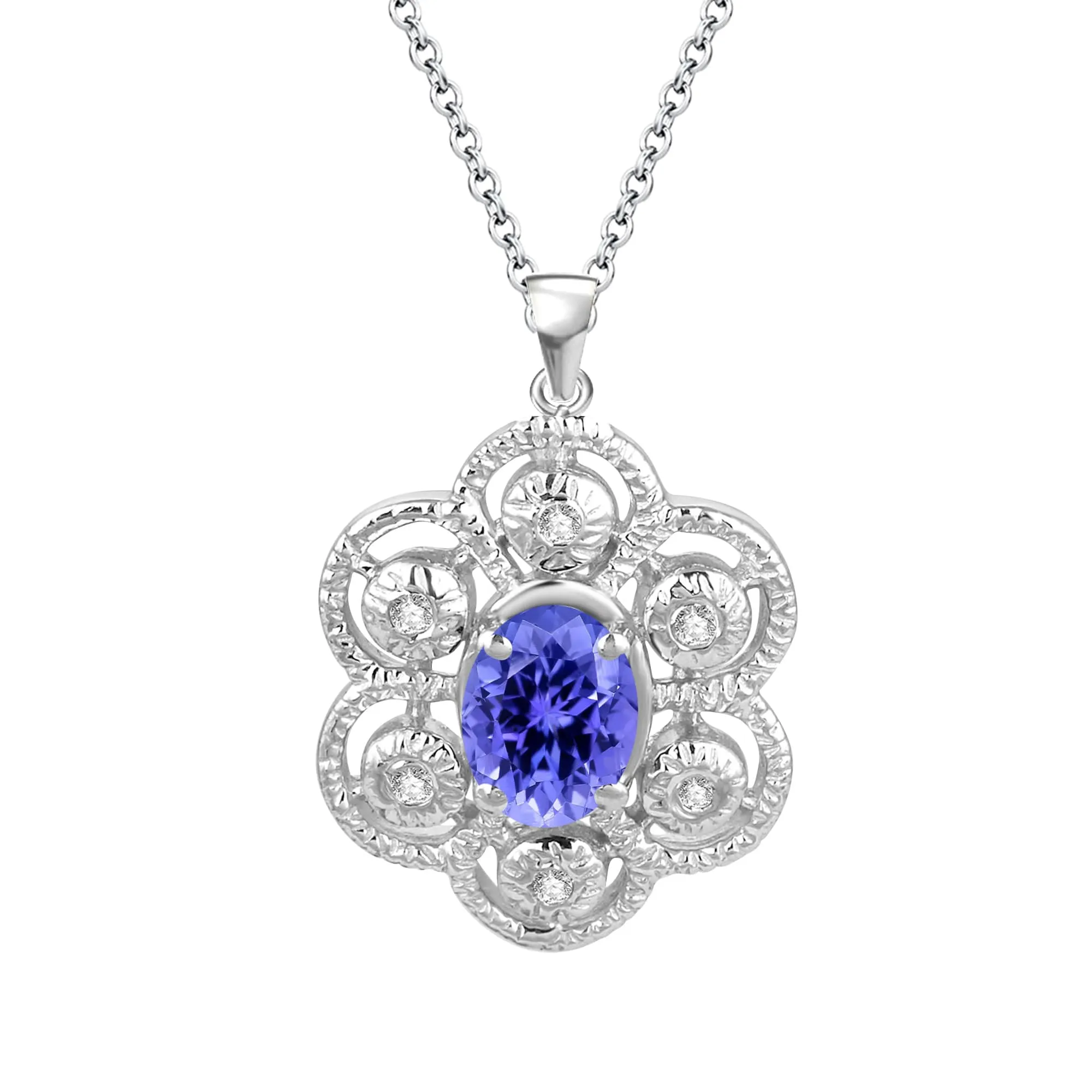 Sterling Silver with Natural Tanzanite and White Topaz Flower Pendant with 18" Chain sold by Zulily