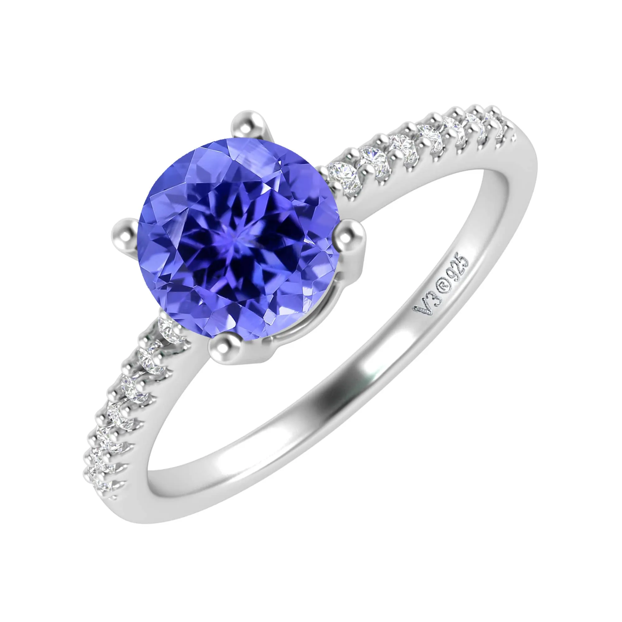 Sterling Silver Natural Tanzanite and White Topaz Round Engagement Ring sold by Zulily product image thumbnail 2