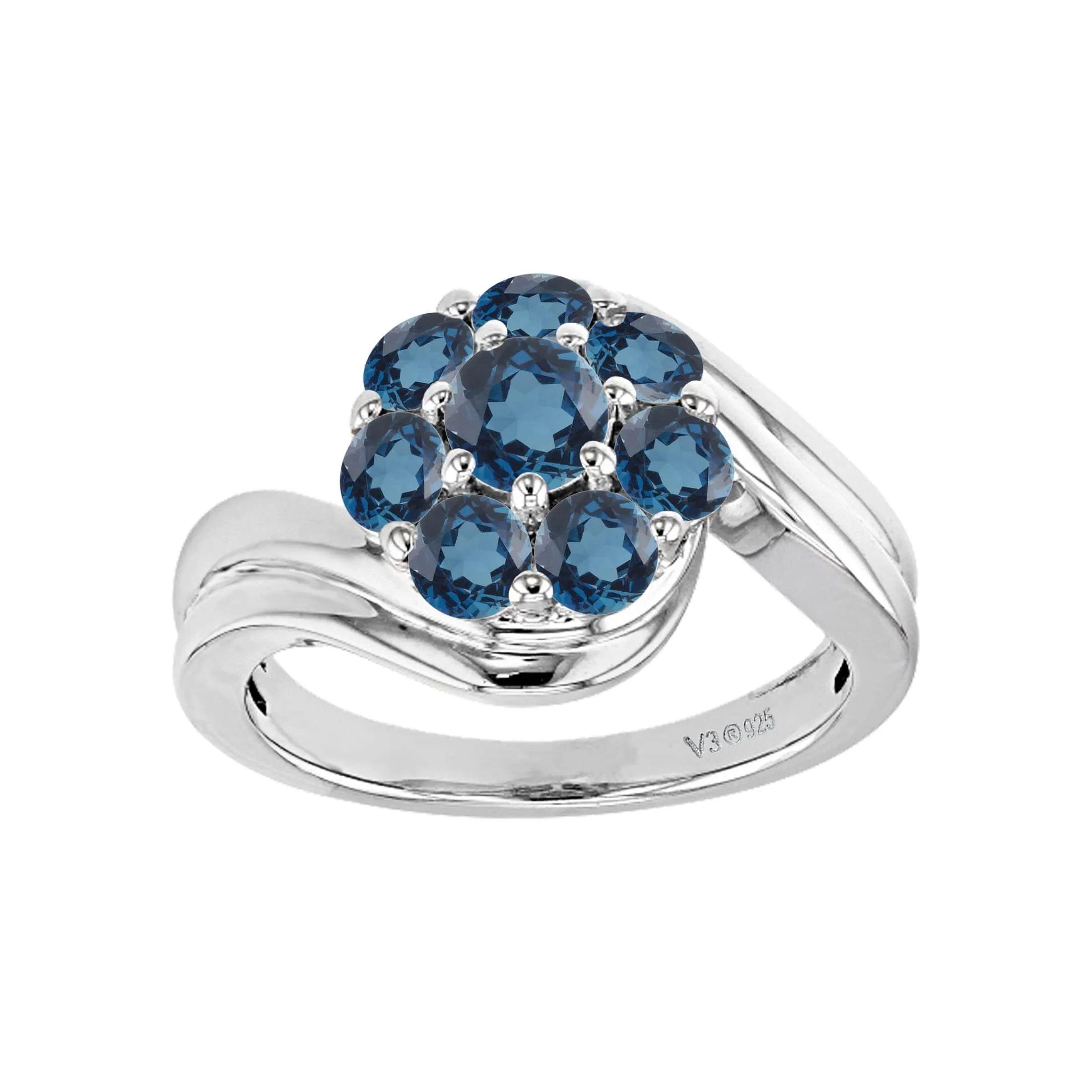 V3 Jewelry Sterling Silver 1.35CT Natural London Blue Topaz Engagement Cluster Ring sold by Zulily
