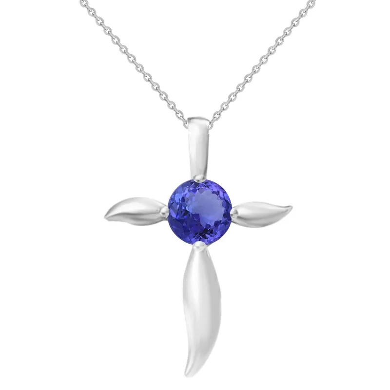 V3 Jewelry Sterling Silver Round Shape Natural Tanzanite Cross Pendant with 18" Chain sold by Zulily