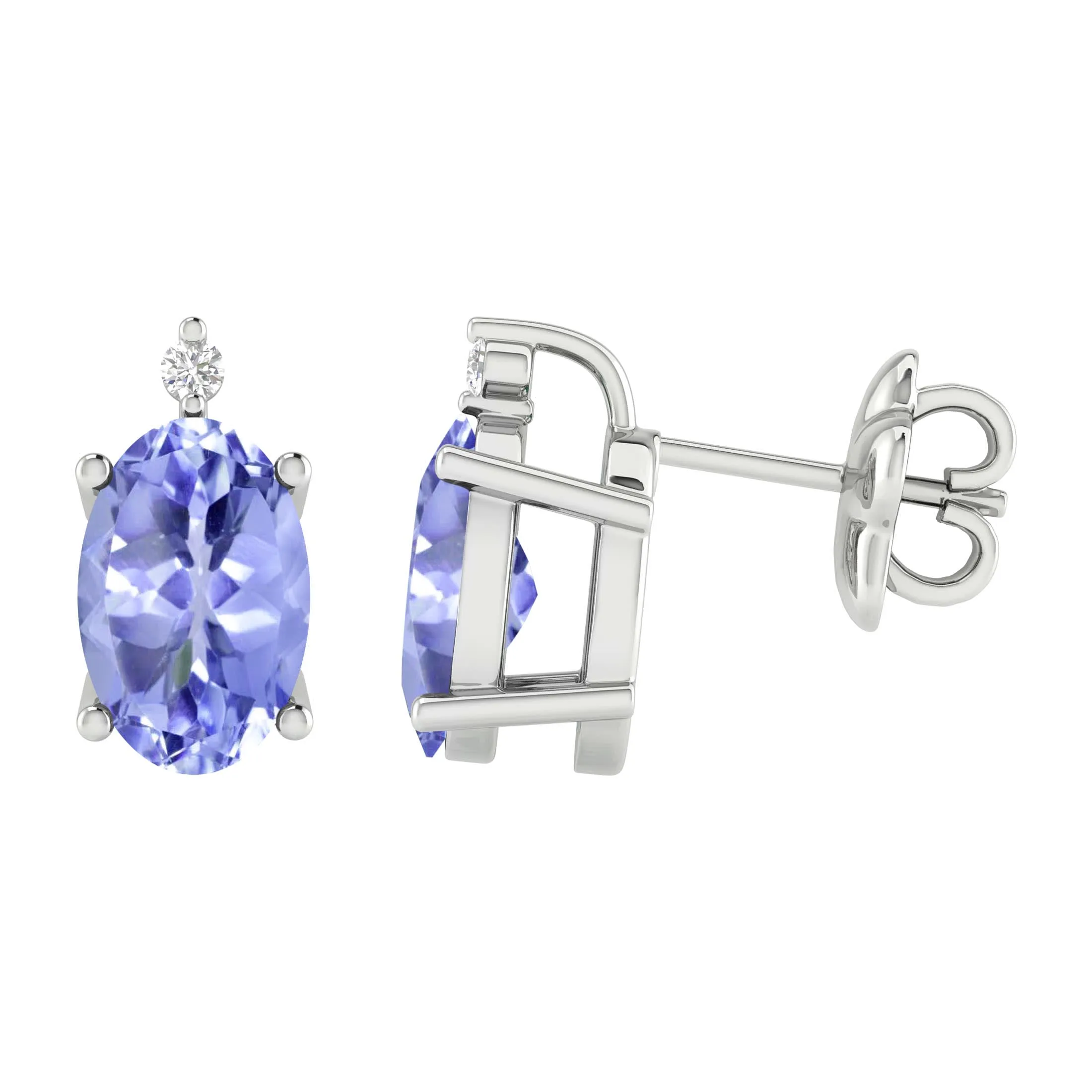 Sterling Silver with Natural Tanzanite and White Diamond Stud Earrings sold by Zulily