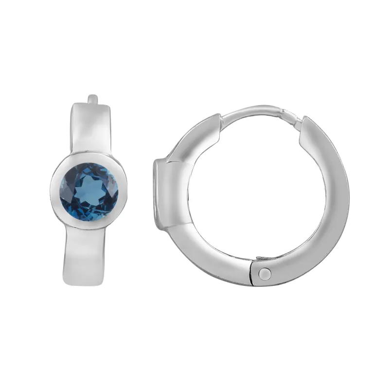 V3 Jewelry 925 Sterling Silver 1.22 Carat Round Cut Natural London Blue Topaz Hoop Earrings sold by Zulily