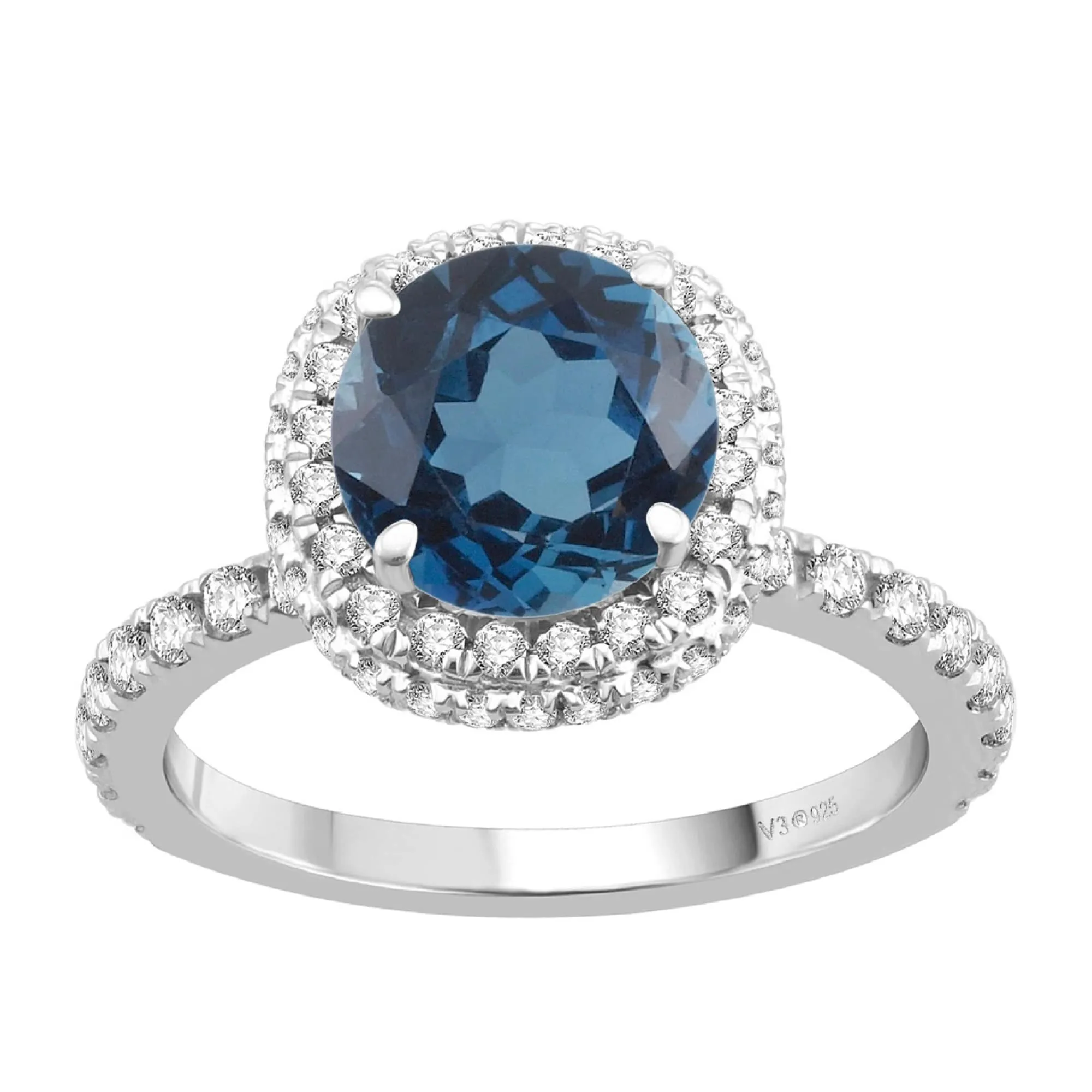 V3 Jewelry Sterling Silver 3.00CTW Round Cut Natural London Blue Topaz and White Topaz Double Halo Ring sold by Zulily product image thumbnail 2