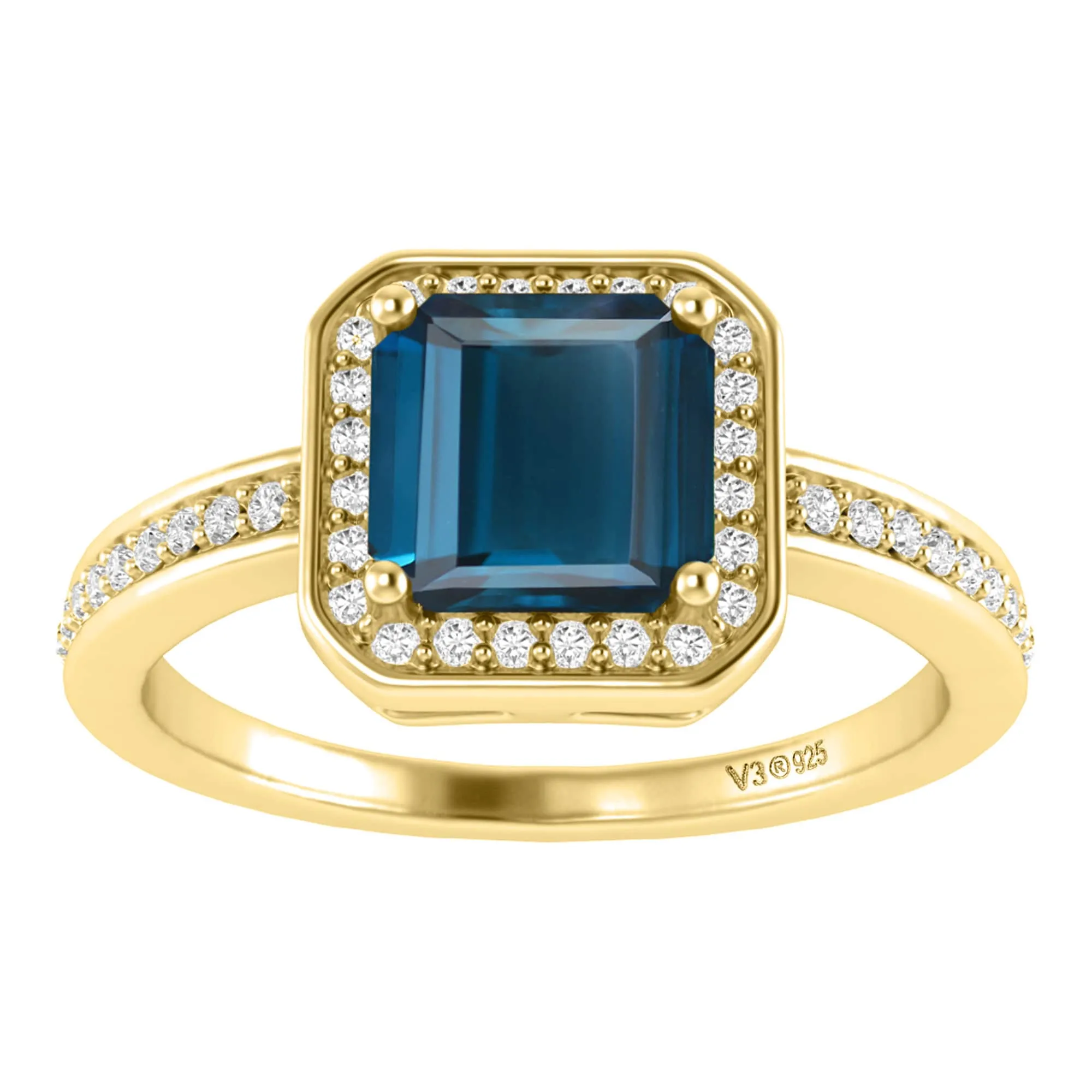 V3 Jewelry 18KT Gold Over Sterling Silver 1.60CT Genuine London Blue Topaz and White Topaz Solitaire Ring sold by Zulily product image thumbnail 4