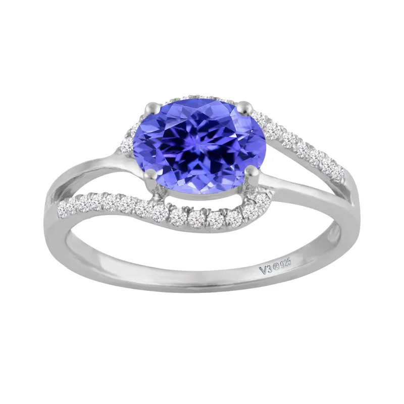 Sterling Silver with Natural Tanzanite and White Zircon Engagement Ring sold by Zulily
