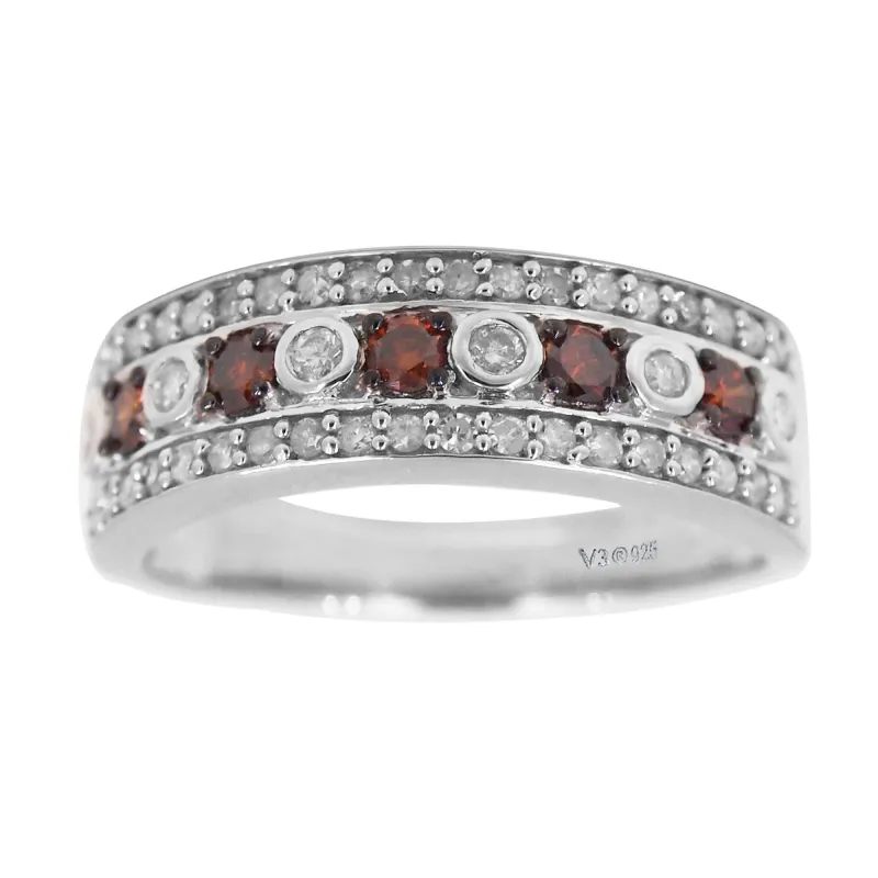 V3 Jewelry Sterling Silver 0.75 CTTW Real Red and White Diamond Band Ring sold by Zulily