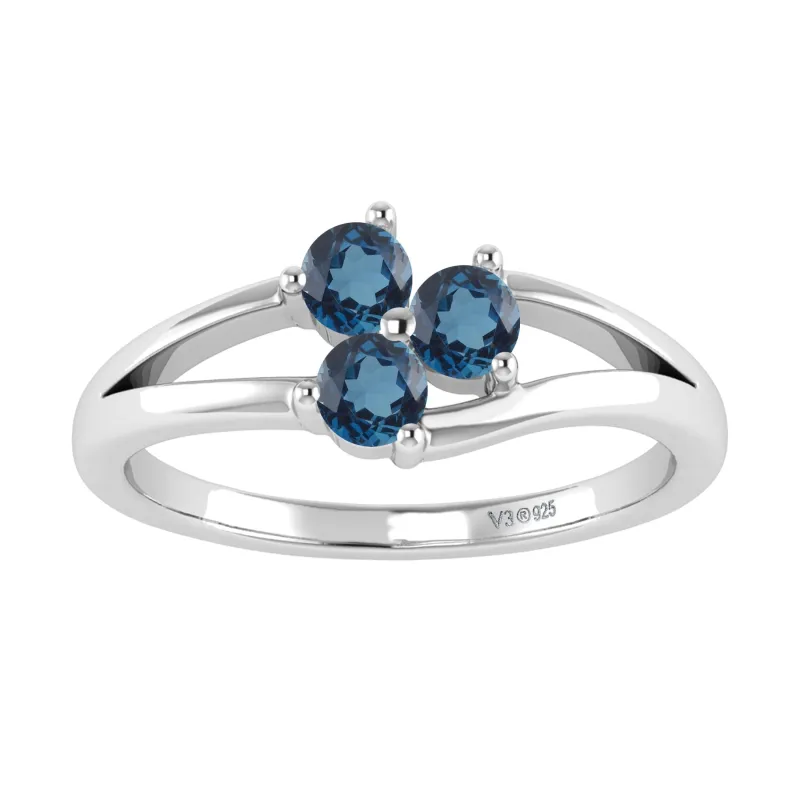 V3 Jewelry 925 Sterling Silver Round Cut 0.45CT London Blue Topaz Three Stone Ring sold by Zulily