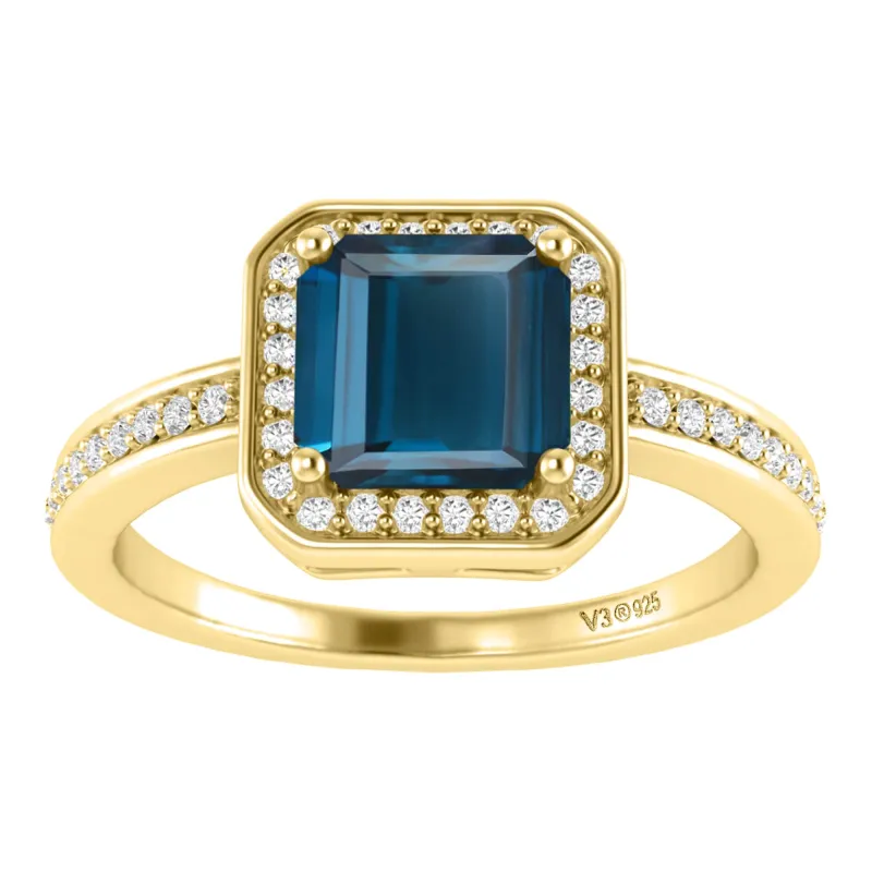 V3 Jewelry 18KT Gold Over Sterling Silver 1.60CT Genuine London Blue Topaz and White Topaz Solitaire Ring sold by Zulily