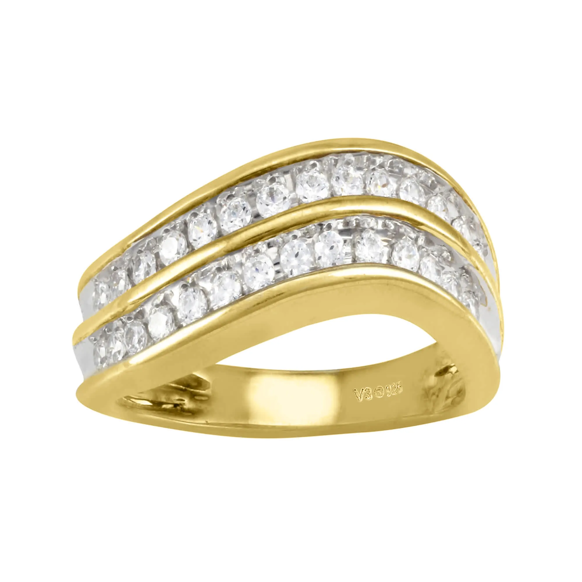 V3 Jewelry Yellow Gold Over Sterling Silver 0.50 CTTW Real White Diamond Wave Ring sold by Zulily