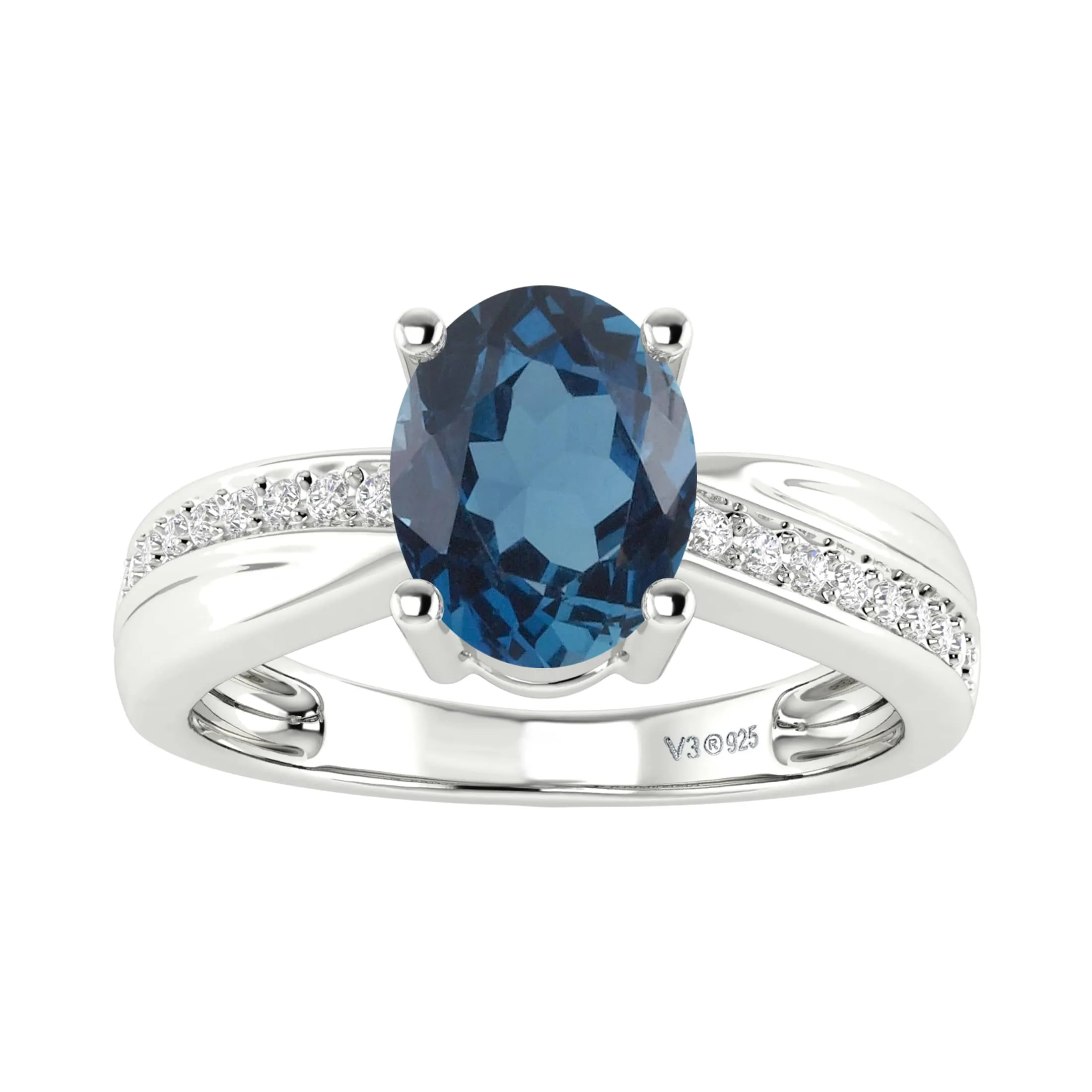 V3 Jewelry Sterling Silver Oval Cut 1.70 Carat Natural London Blue Topaz and White Topaz Solitaire Ring sold by Zulily product image thumbnail 4