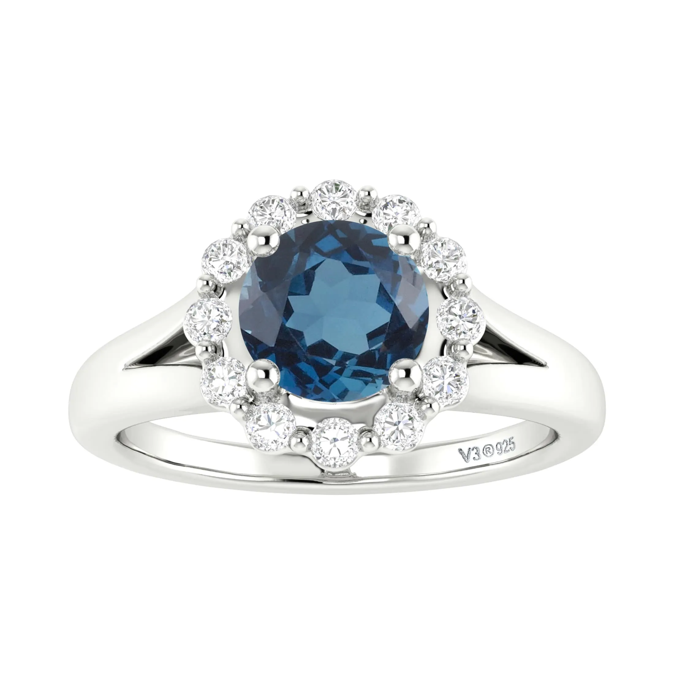 V3 Jewelry Sterling Silver 1.35CT Natural London Blue Topaz and White Topaz Halo Ring sold by Zulily product image thumbnail 3
