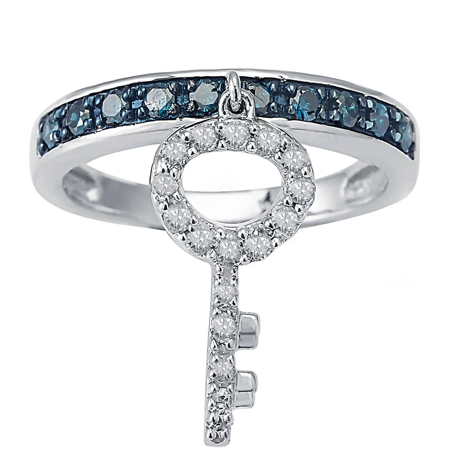 V3 Jewelry 0.50 CTTW Natural Blue & White Diamond Sterling Silver Key Dangle Charm Band Ring sold by Zulily