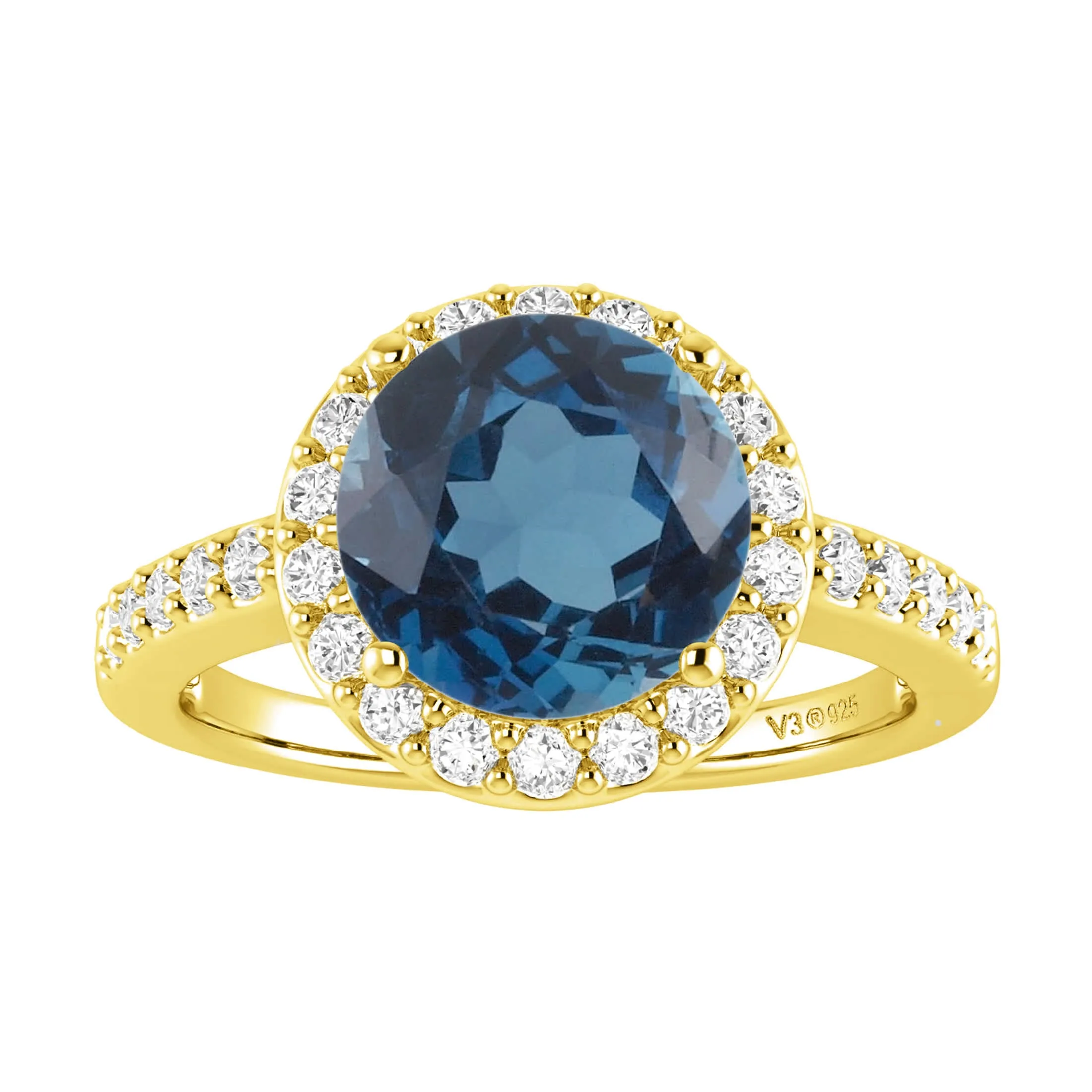 V3 Jewelry 18KT Gold Over Sterling Silver 2.75CT Real London Blue Topaz and White Topaz Halo Ring sold by Zulily product image thumbnail 4