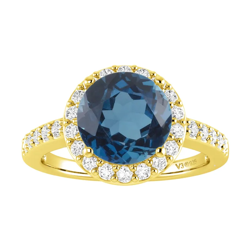 V3 Jewelry 18KT Gold Over Sterling Silver 2.75CT Real London Blue Topaz and White Topaz Halo Ring sold by Zulily