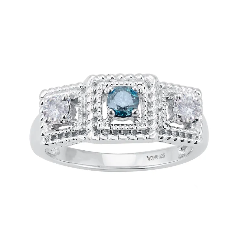 V3 Jewelry V3 Jewelry Sterling Silver Blue Diamond & Moissanite Three Stone Promise Ring sold by Zulily