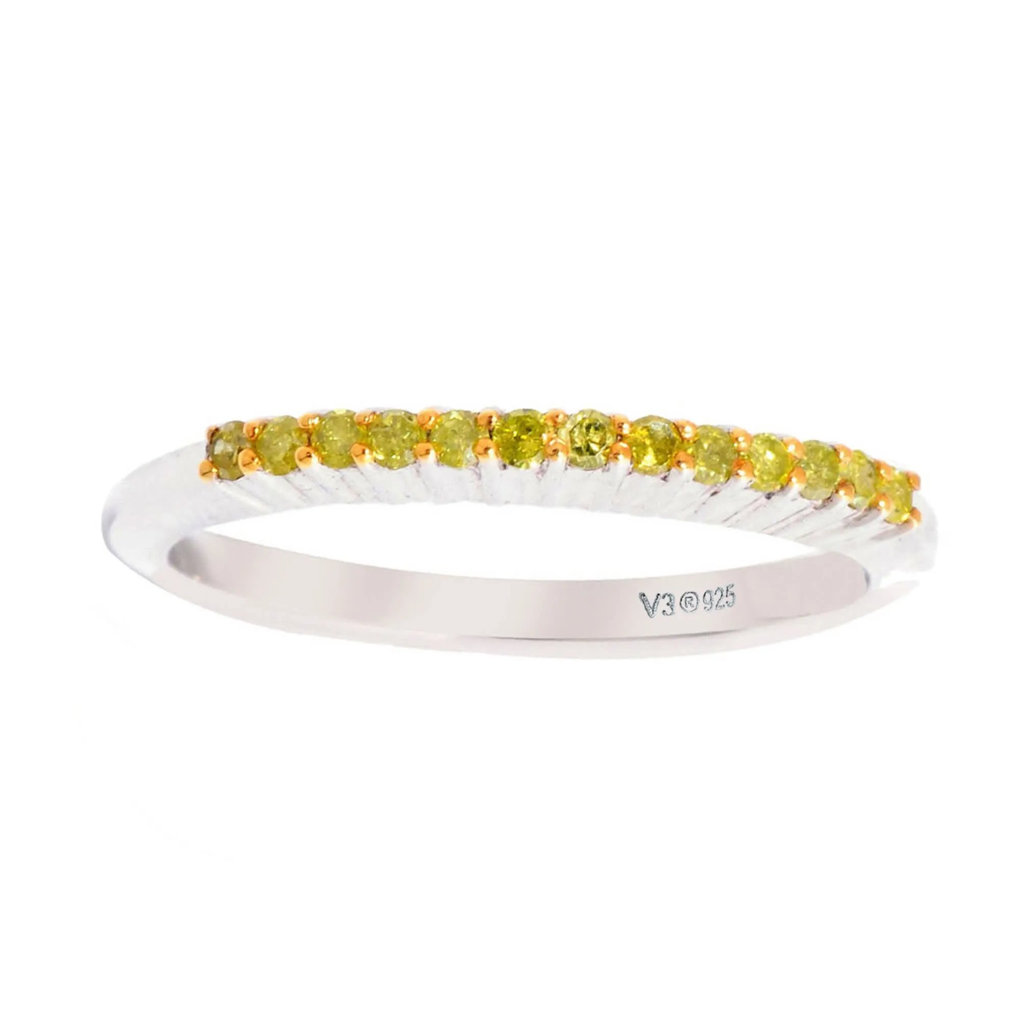 Round Shape Real Yellow Diamond Sterling Silver Stakable Band Ring sold by Zulily