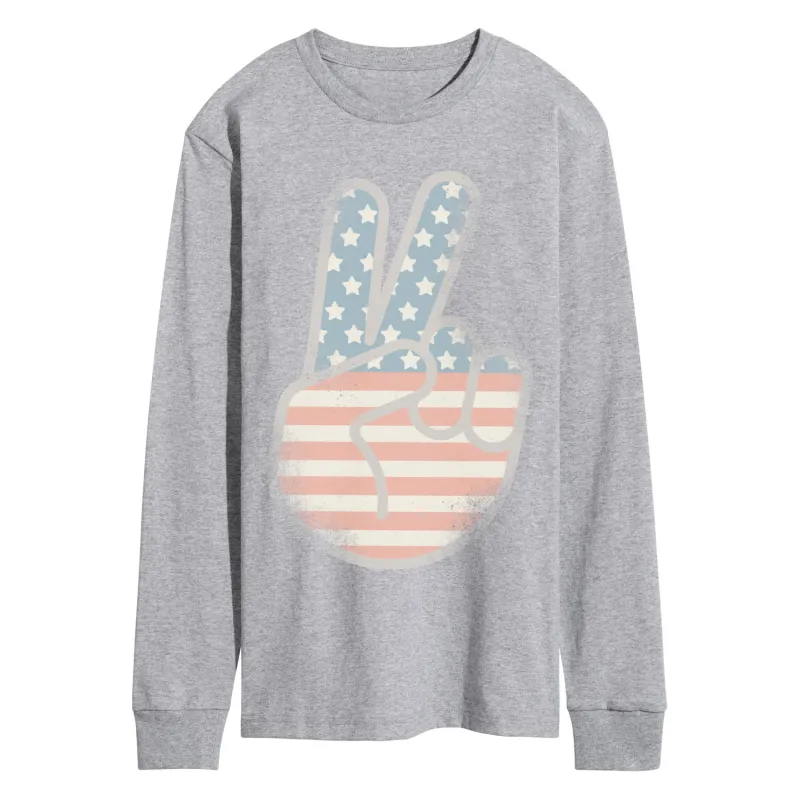 Instant Message - Flag Peace Sign - Men's Long Sleeve Graphic T-Shirt sold by Zulily