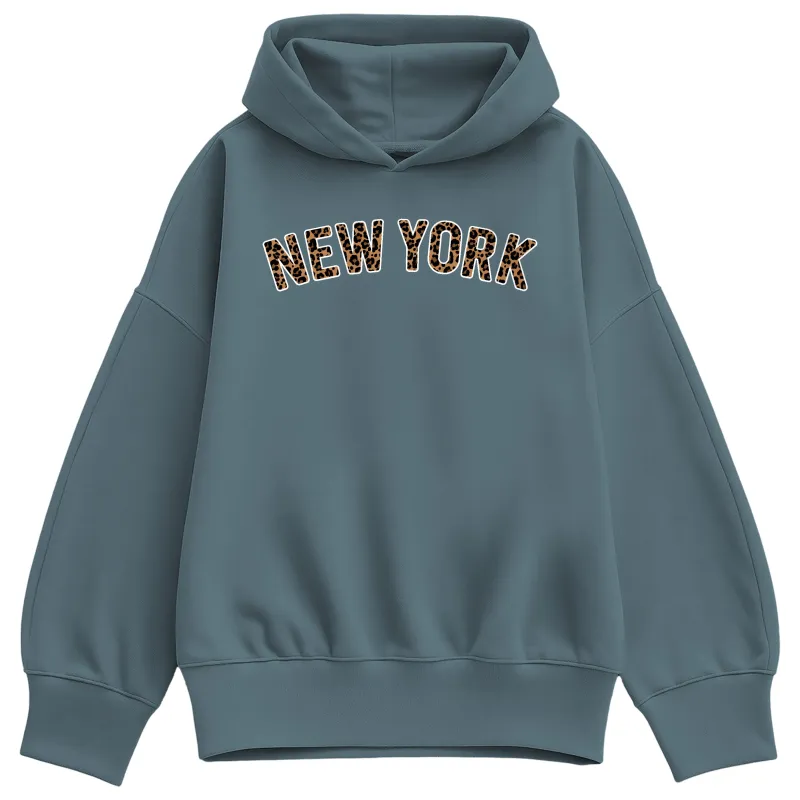 Instant Message - Leopard Print New York - Women's Oversized Fleece Hoodie Sweatshirt sold by Zulily