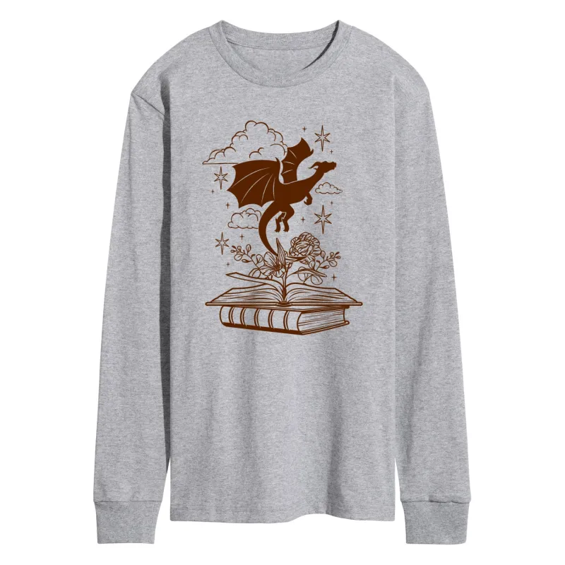 Instant Message - Dragon Flying Out Of Book - Men's Long Sleeve Graphic T-Shirt sold by Zulily