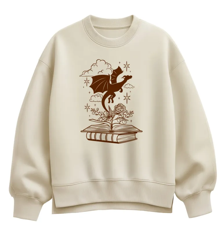 Instant Message - Dragon Flying Out Of Book - Women's Oversized Fleece Crew Sweatshirt sold by Zulily