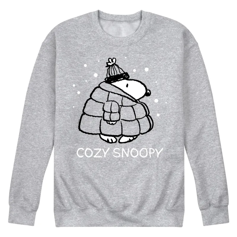 Peanuts - Cozy Snoopy - Men's Crew Neck Fleece Pullover made by Peanuts
