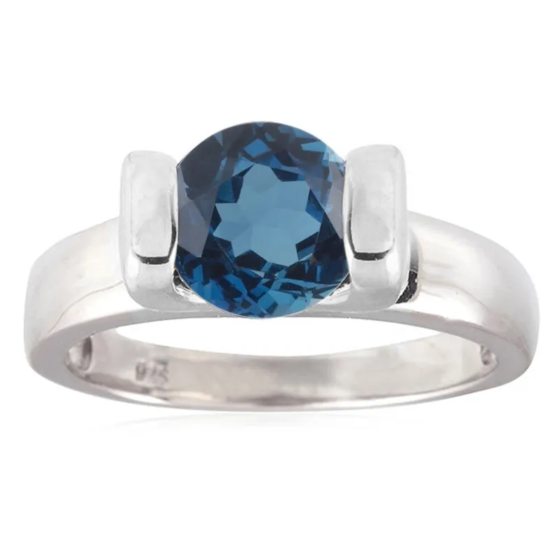 V3 Jewelry 925 Sterling Silver Round Cut 2.20 Carat Natural London Blue Topaz Solitaire ring sold by Zulily