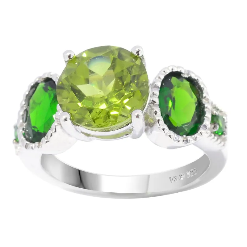 V3 Jewelry Sterling Silver with Natural Peridot and Chrome Diopside Five Stone Ring sold by Zulily