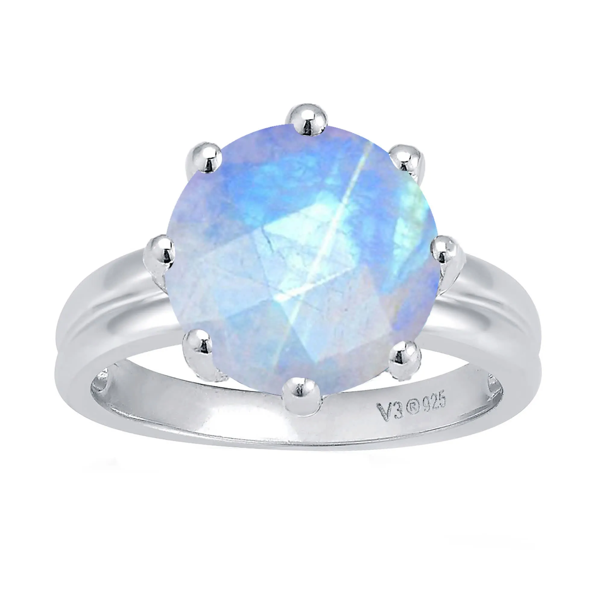 V3 Jewelry 925 Sterling Silver Round Cut 4.00 Carat Natural Moonstone Solitaire Ring sold by Zulily