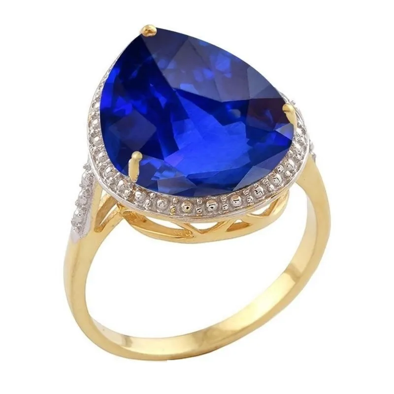 V3 Jewelry 18KT Gold Over 925 Sterling Silver 9.50 Carat Blue Sapphire Pear Cut Solitaire Ring sold by Zulily