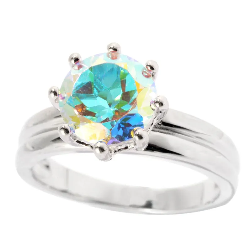 V3 Jewelry 925 Sterling Silver with Round Shape Mercury Opal Topaz Solitaire Ring sold by Zulily