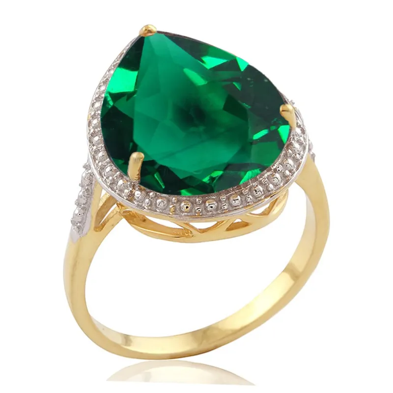 V3 Jewelry 18KT Gold Over Sterling Silver 7.50CT Emerald Tear Drop Solitaire Ring sold by Zulily