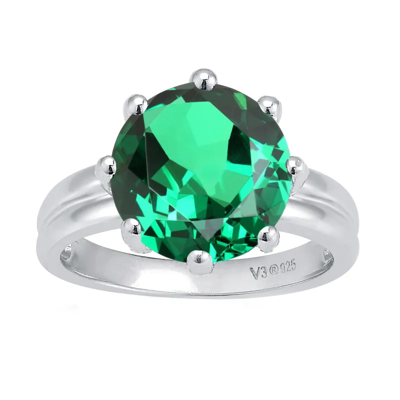 V3 Jewelry 925 Sterling Silver Round Cut 3.10 Carat Green Emerald Solitaire Ring sold by Zulily