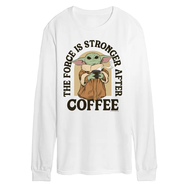 The Mandalorian - Force Stronger After Coffee - Men's Long Sleeve Graphic T-Shirt sold by Zulily