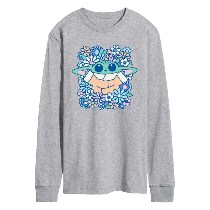 The Mandalorian - Grogu Flowers - Men's Long Sleeve Graphic T-Shirt sold by Zulily