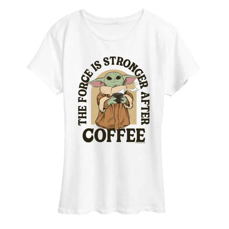 The Mandalorian - Force Stronger After Coffee - Women's Short Sleeve Graphic T-Shirt sold by Zulily