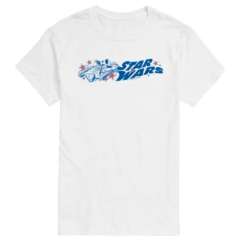 Star Wars - Millennium Falcon Red White Blue Stars - Men's Short Sleeve Graphic T-Shirt sold by Zulily