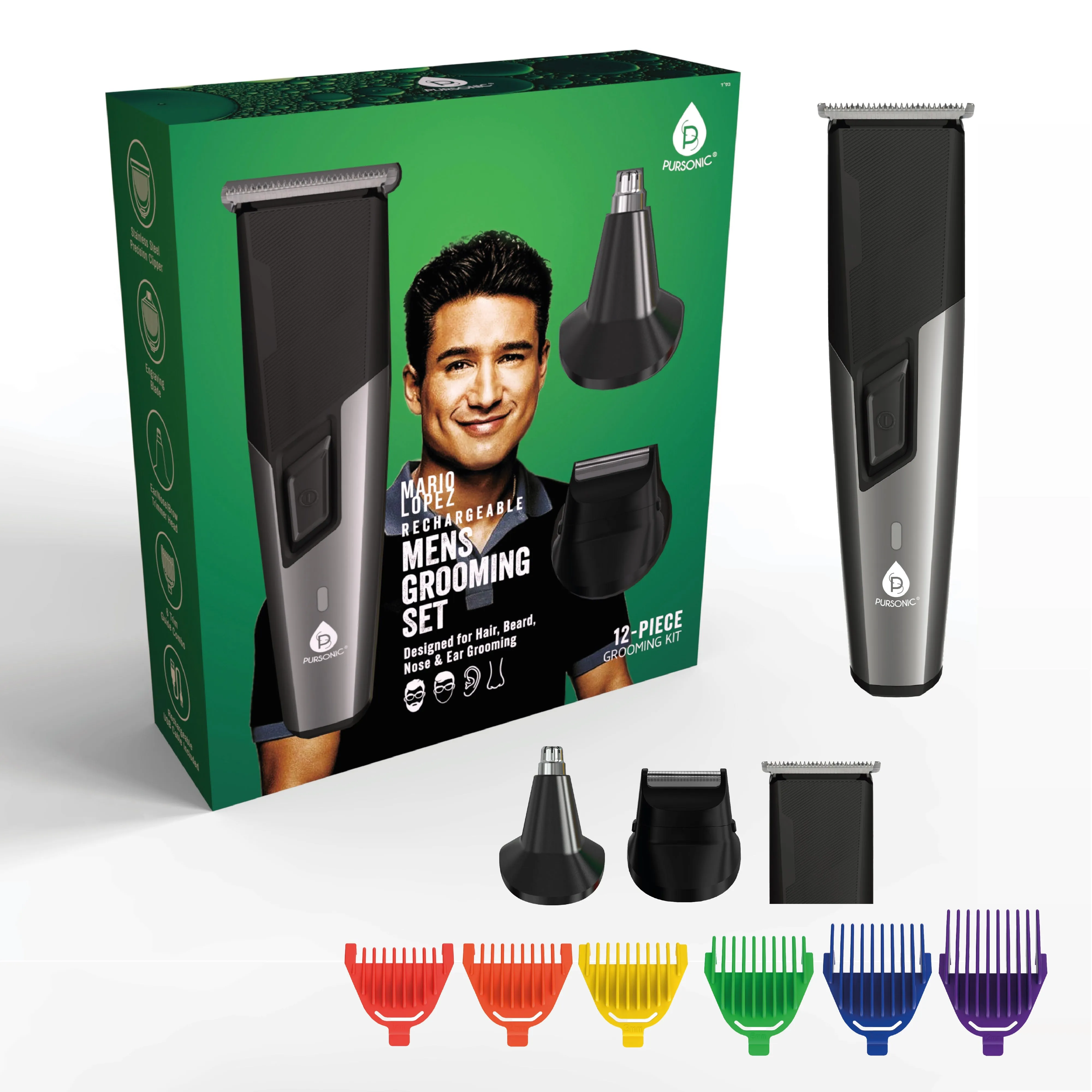 Pursonic Mario Lopez Rechargeable Men's Grooming Set - Complete Hair, Beard, Nose, and Ear Grooming Kit sold by Zulily
