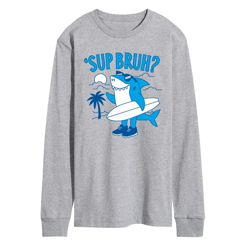 Instant Message - Sup Bruh Shark - Men's Long Sleeve Graphic T-Shirt sold by Zulily