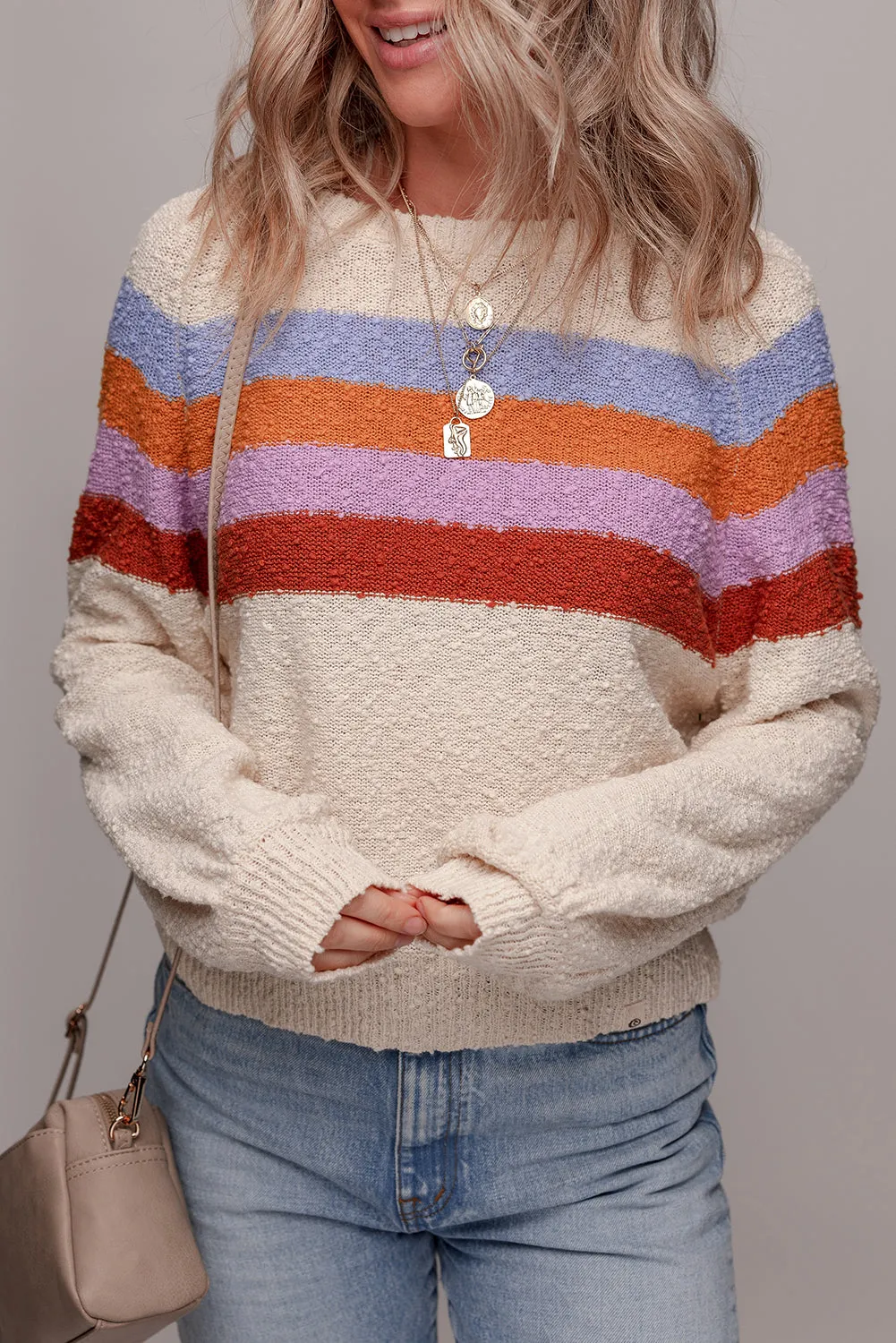 Threaded Pear Ayla Striped Color Block Loose Sleeve Chic Sweater sold by Zulily product image thumbnail 3