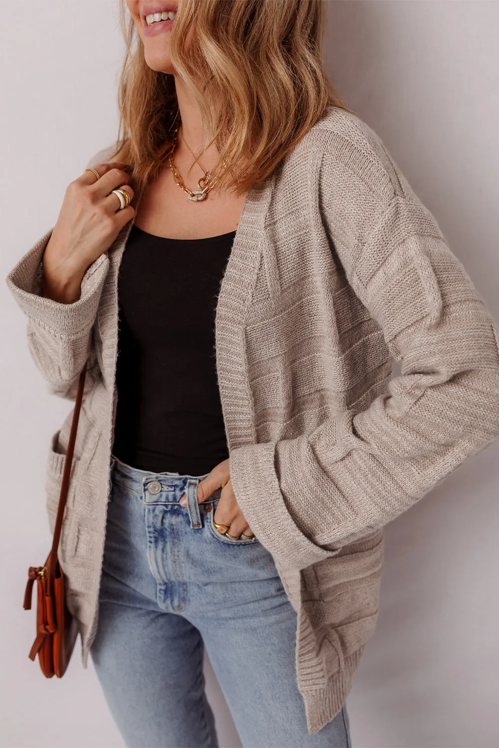Threaded Pear Athena Knit Open Front Chic Cardigan with Pockets sold by Zulily product image thumbnail 3