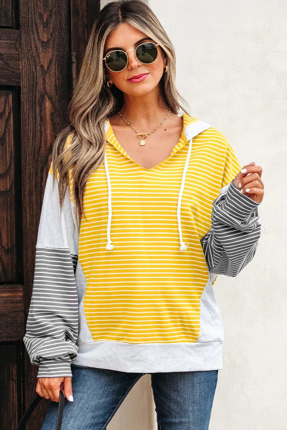 Threaded Pear Margot Stripe Drawstring Loose Fit Hooded Top sold by Zulily product image thumbnail 4
